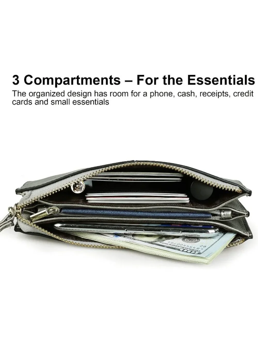 Women’s Warm Silver Genuine Leather Wristlet Clutch Slim Holder Wallet Purse